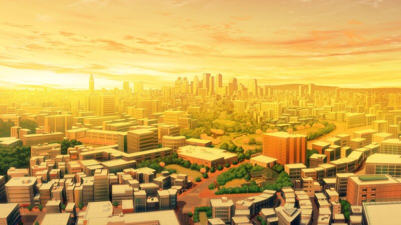 Cityscape at Sunset — Yellow, Serene