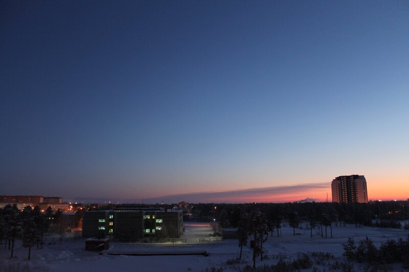 Cityscape at twilight in winter