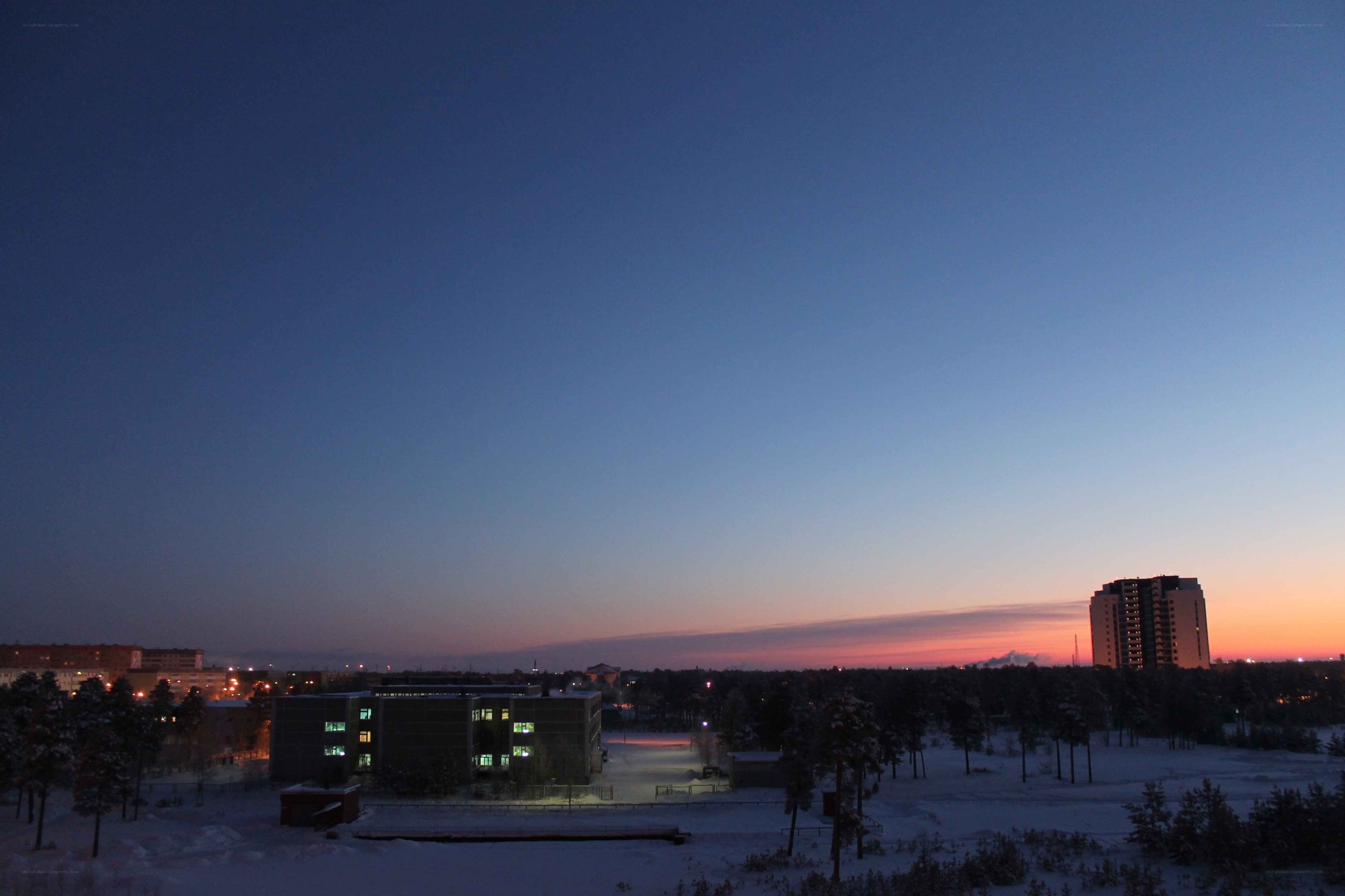 Cityscape at twilight in winter