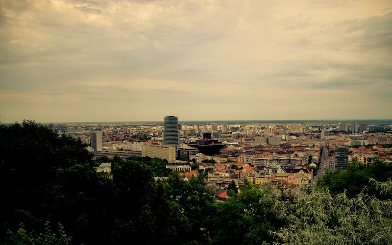 Cityscape from Hilltop — Green, Overcast