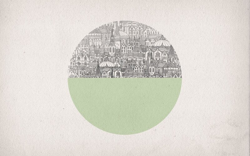 cityscape in a circle