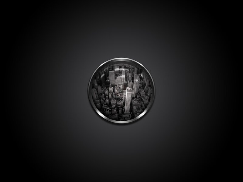 cityscape in a circular frame