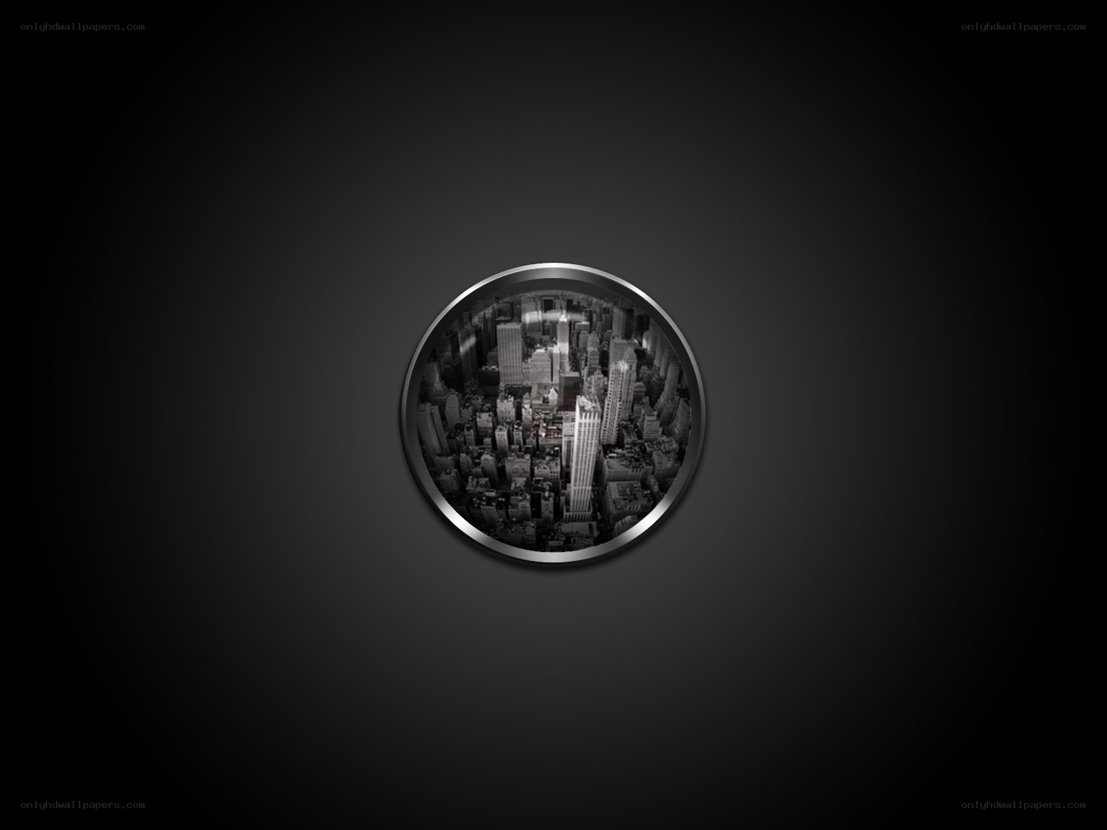 cityscape in a circular frame