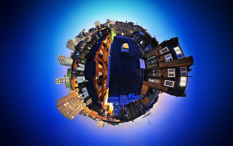 Cityscape in a Sphere — Blue