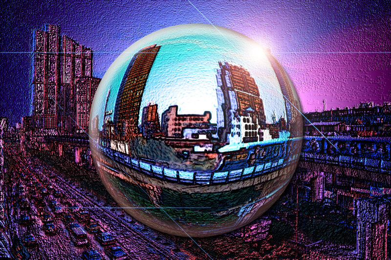 Cityscape in a Sphere — Purple