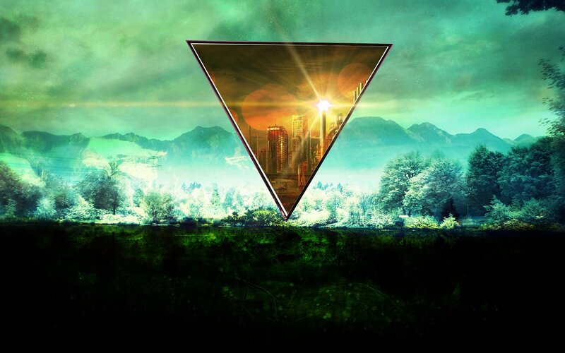 Cityscape in Triangle — Green, Dramatic