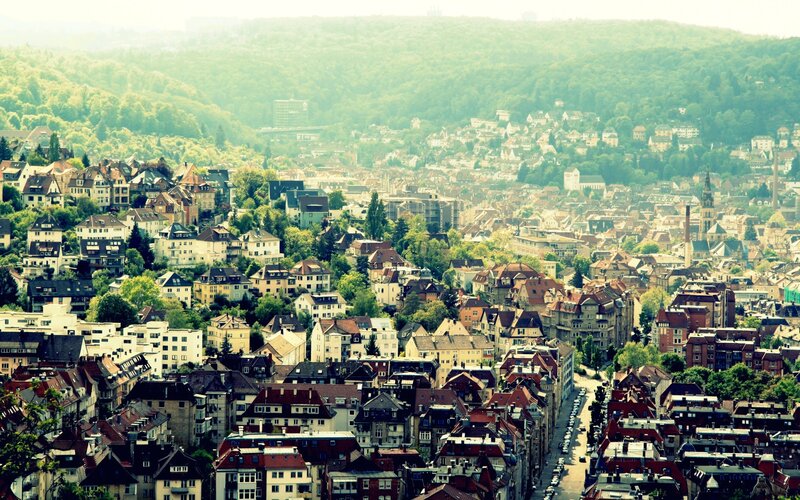 cityscape of a hillside town
