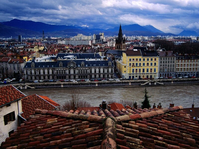 Cityscape of Grenoble with Isère River