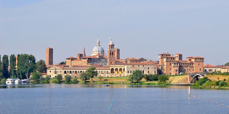Cityscape of Mantua by the river
