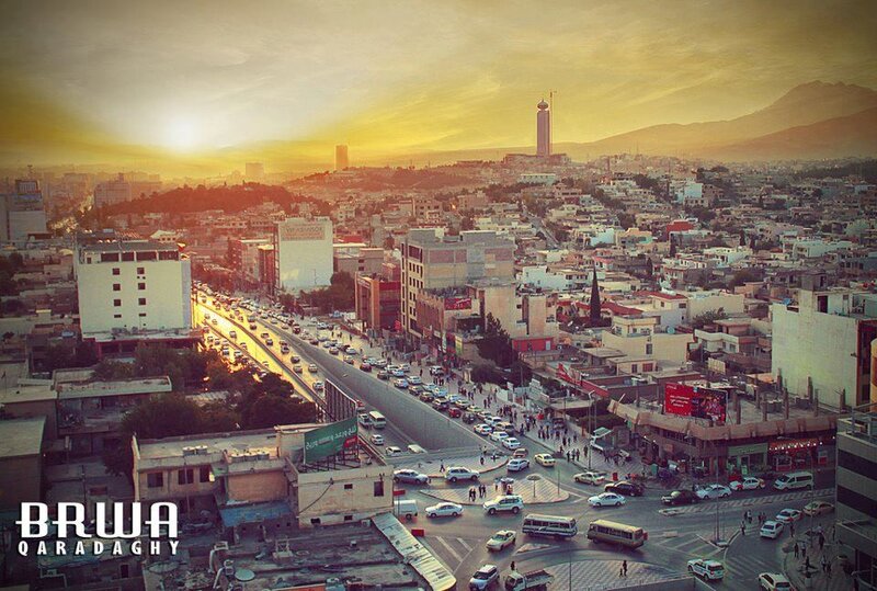 Cityscape of Qaradaghy at sunset