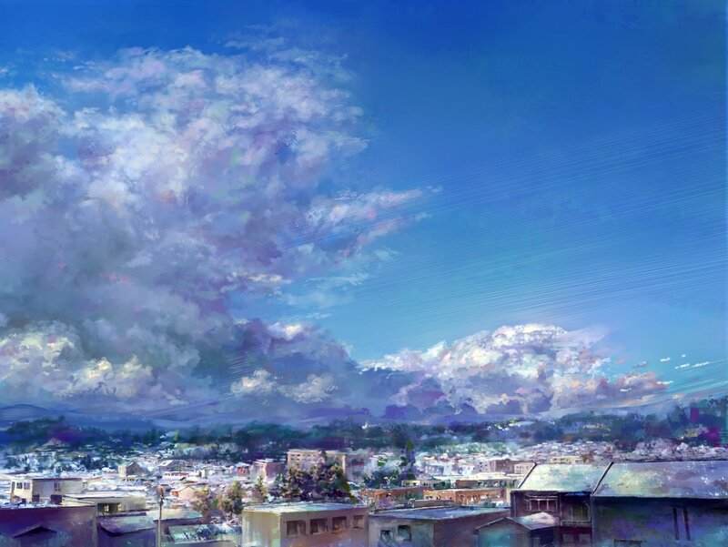 Cityscape under a vibrant sky