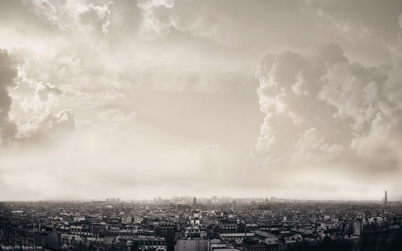 Cityscape under Cloudy Sky — Gray, Dramatic