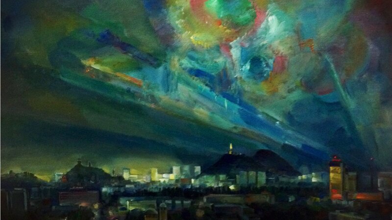 Cityscape under Colorful Sky