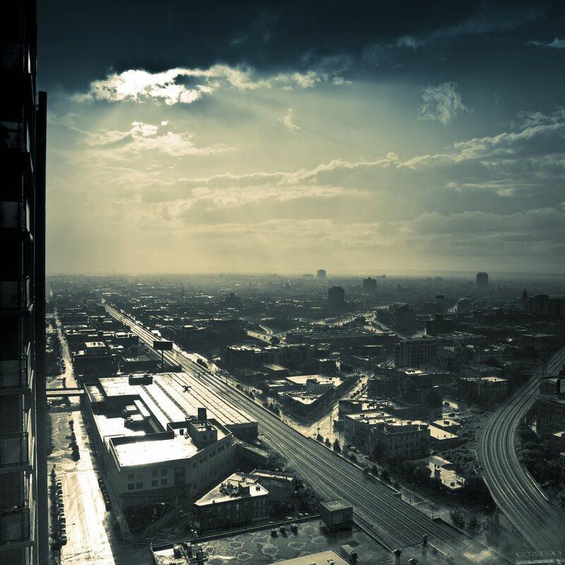 Cityscape under dramatic sky