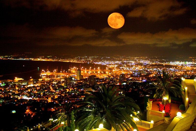 Cityscape under Full Moon