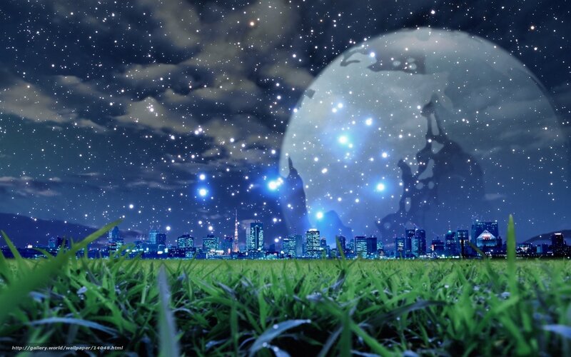 Cityscape under starry sky