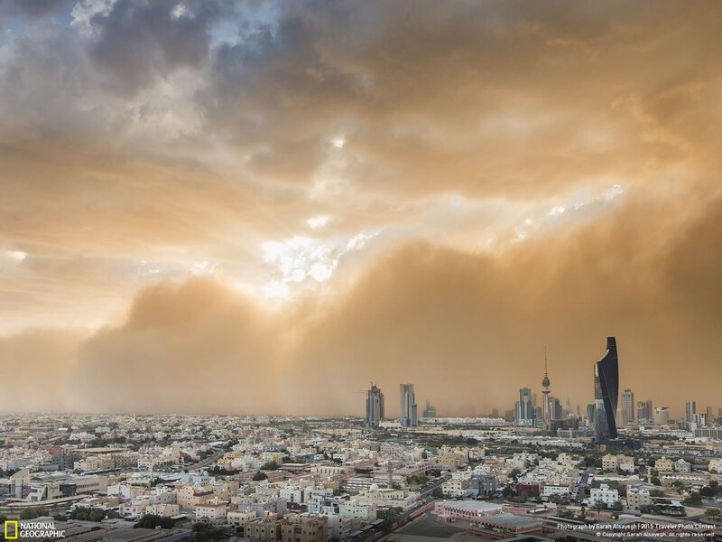 Cityscape under Storm Clouds — Brown