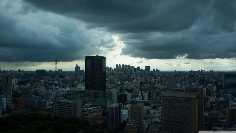 Cityscape under Storm Clouds — Gray, Dramatic