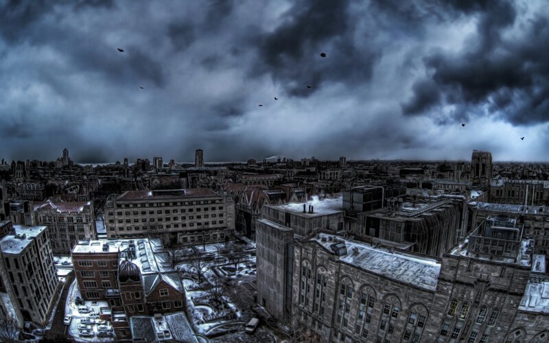 Cityscape under Stormy Sky — Gray, Dramatic