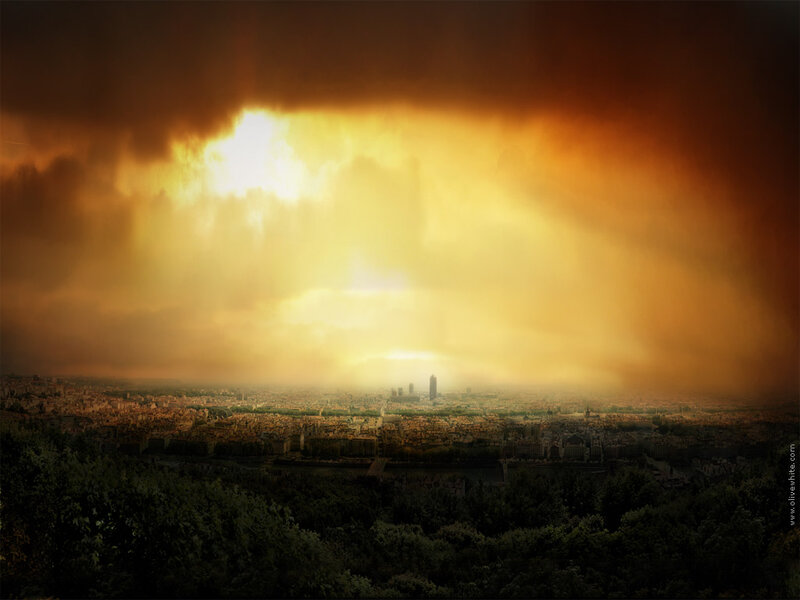 Cityscape under Stormy Sky — Orange