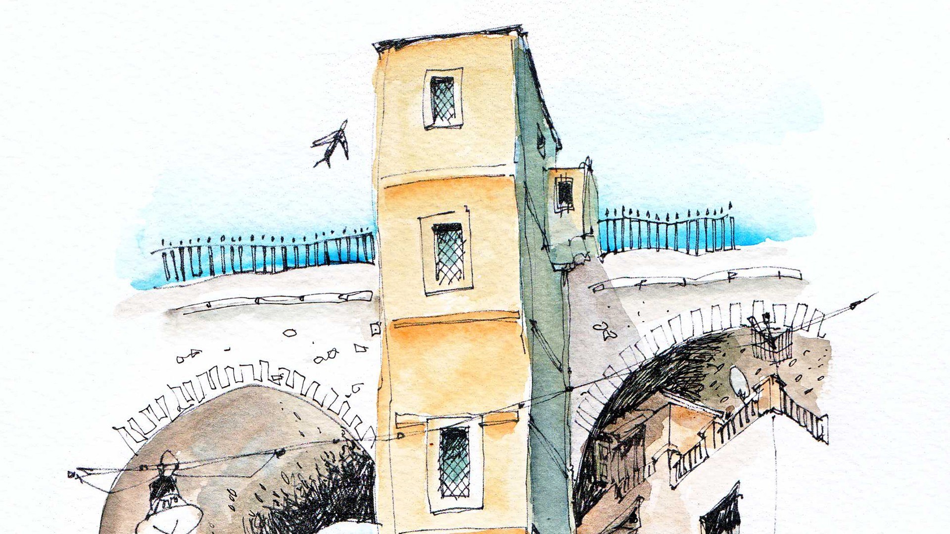cityscape watercolor sketch