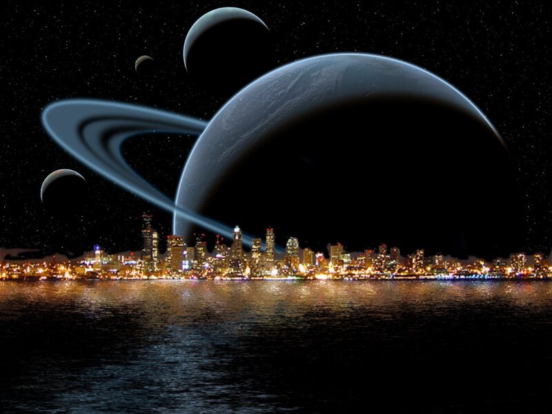 Cityscape with Alien Planets