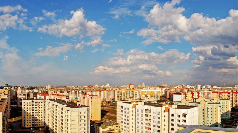 Cityscape with Apartment Buildings — Blue