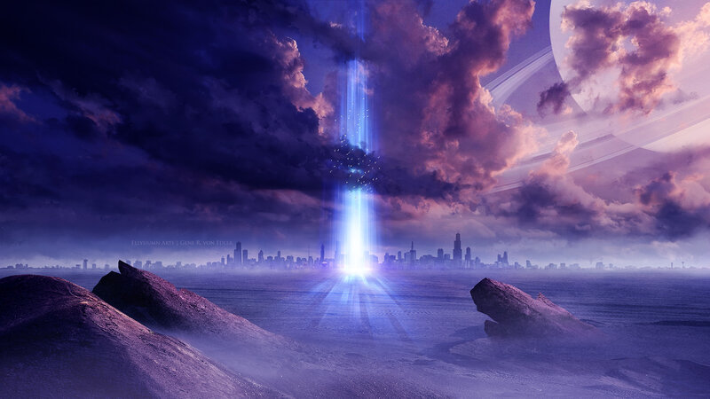 Cityscape with Beam of Light