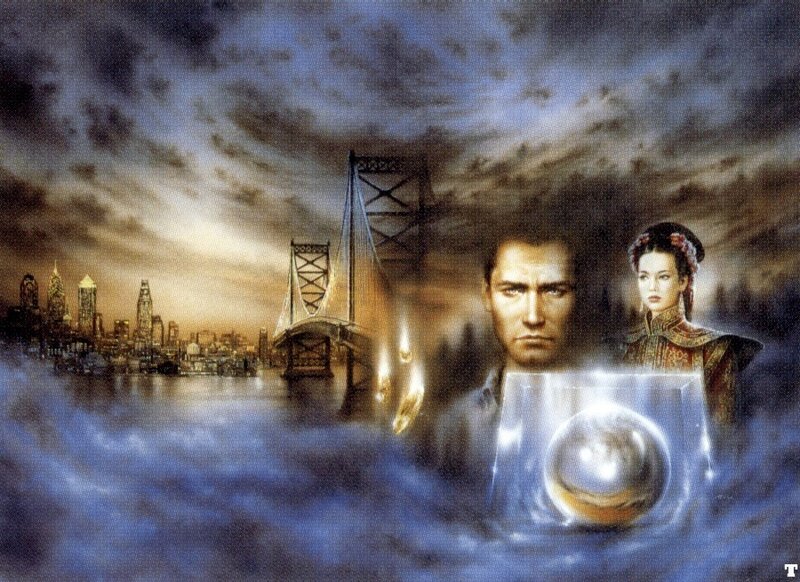 cityscape with bridge and figures