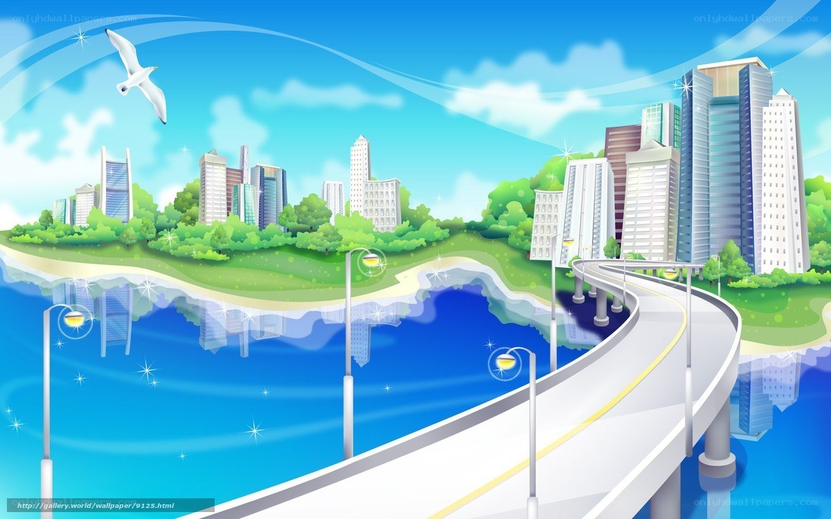 Cityscape with bridge and river