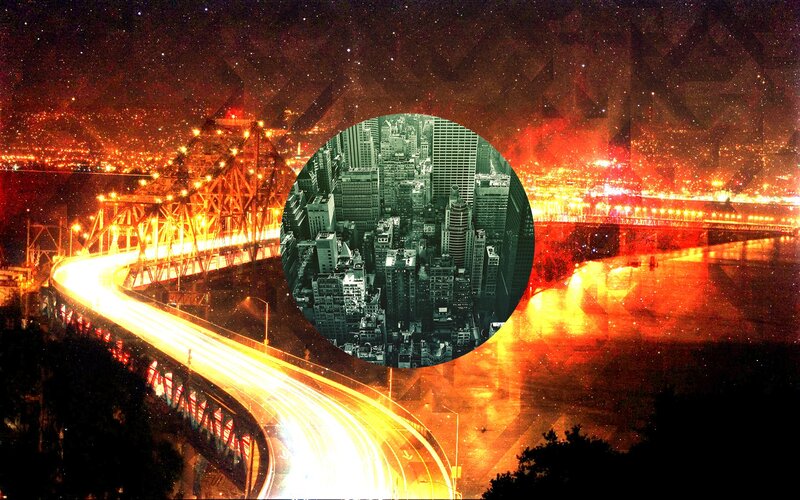Cityscape with Bridge — Red