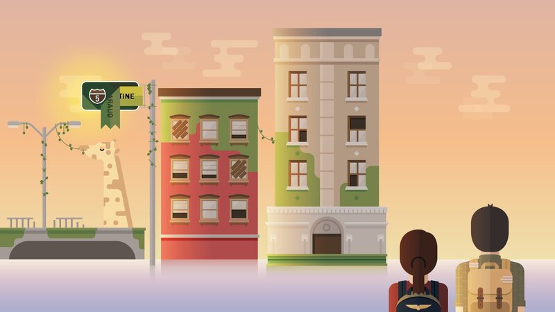 cityscape with buildings and people