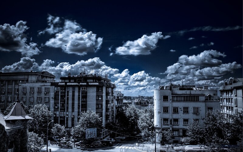 Cityscape with Buildings — Blue, Dramatic