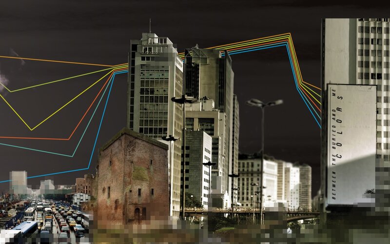 Cityscape with Buildings — Gray, Dramatic, Night, Digital Art