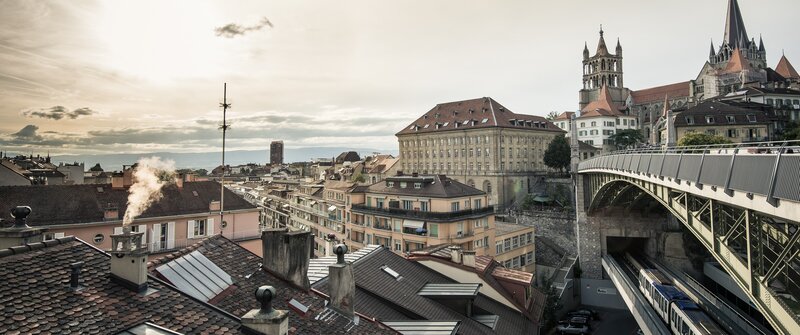 Cityscape with Cathedral — Gray, Serene, Morning
