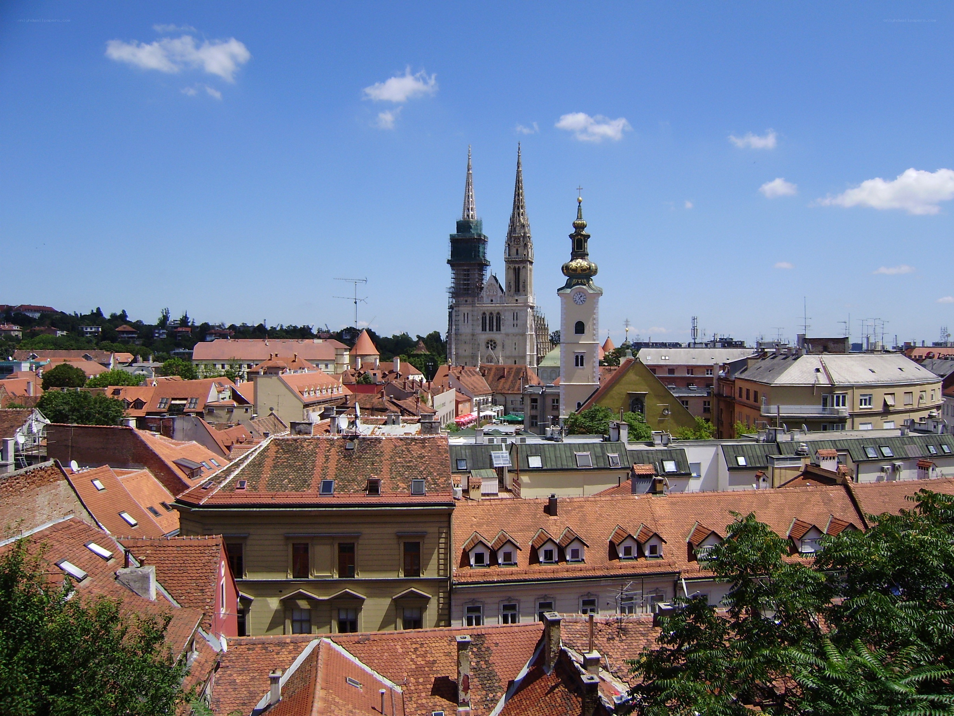 Cityscape with cathedral spires