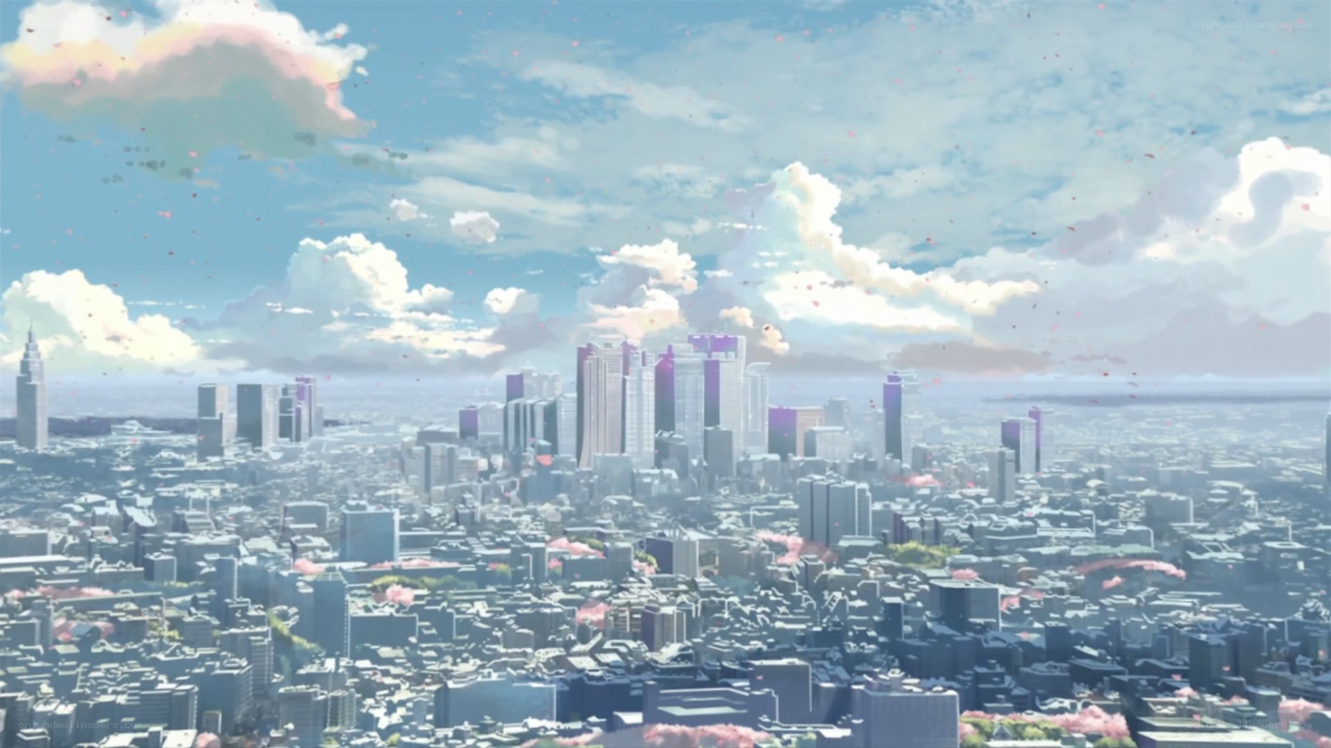 cityscape with cherry blossoms