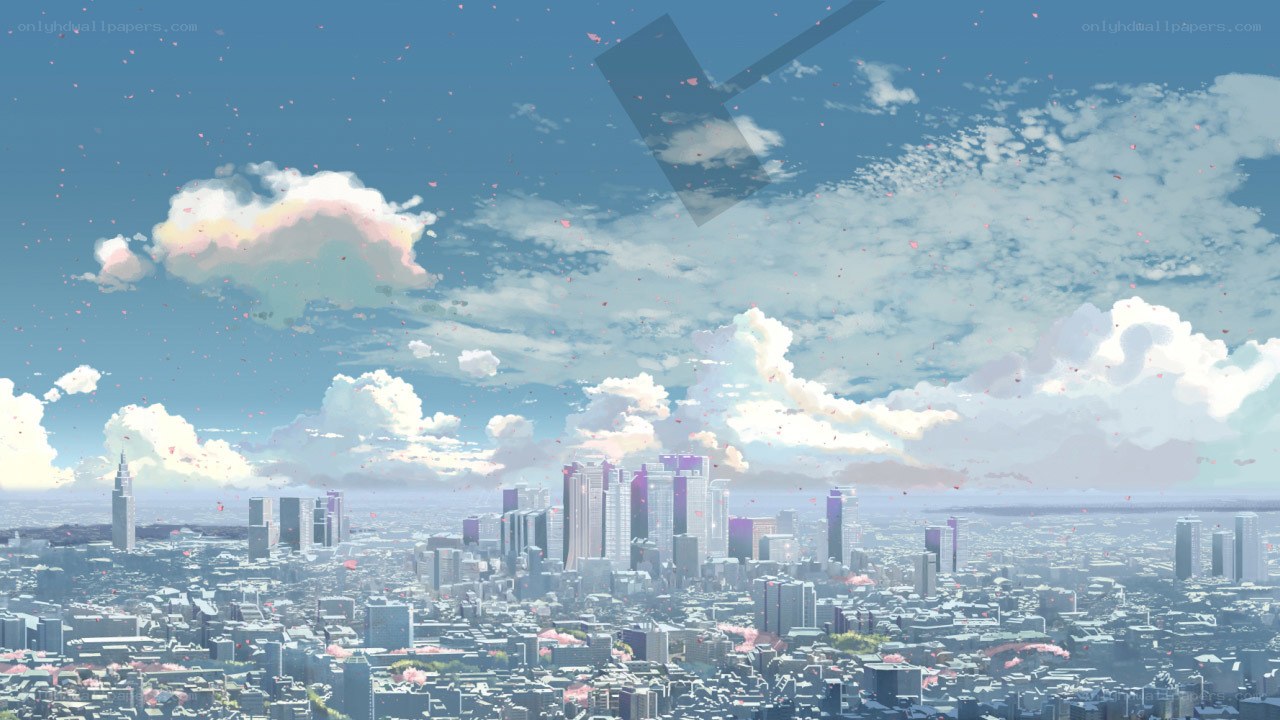 cityscape with cherry blossoms