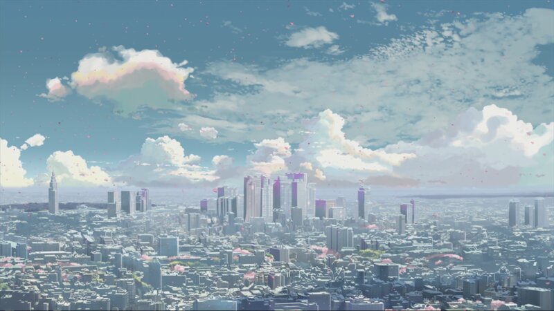 Cityscape with Cherry Blossoms — Blue