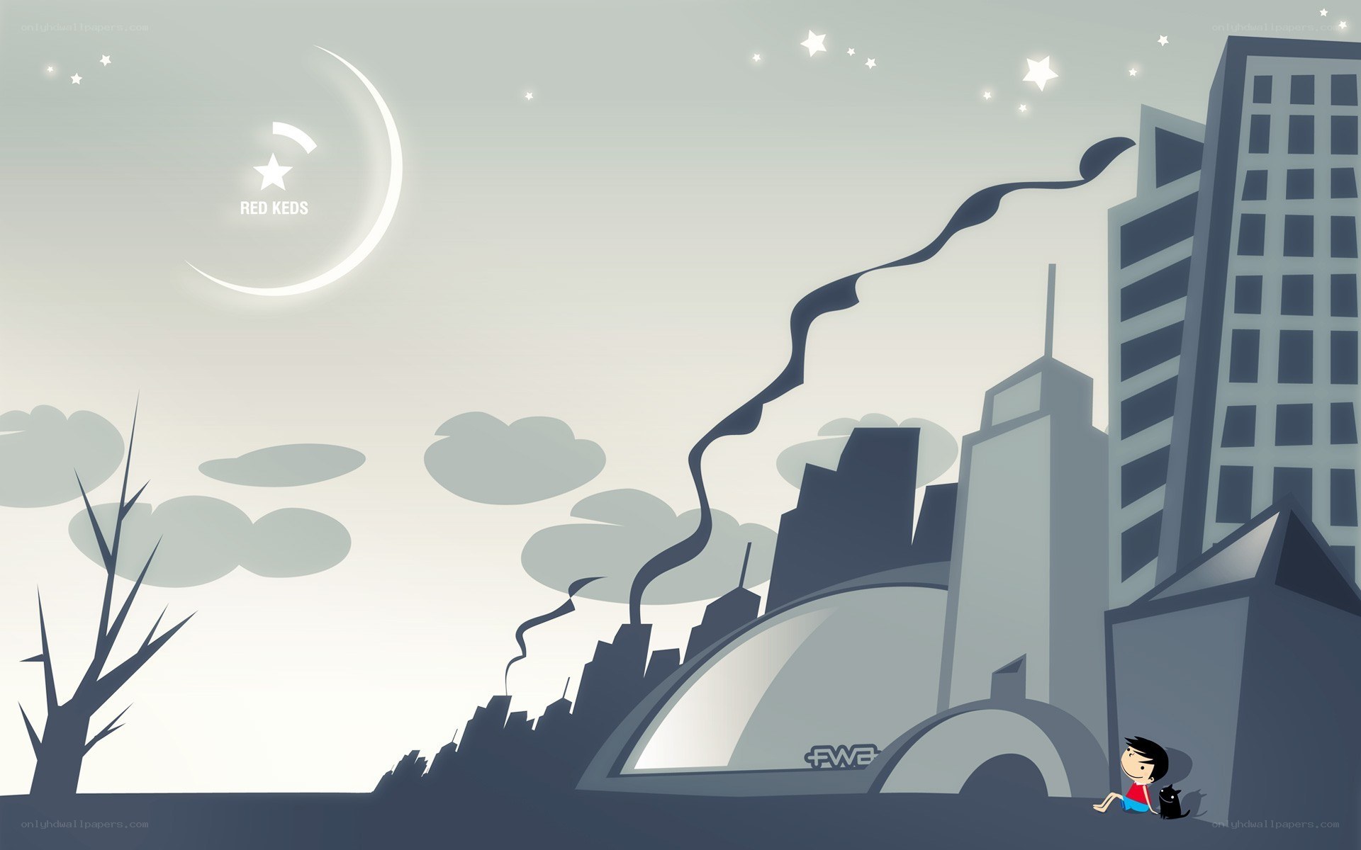 Cityscape with child and cat