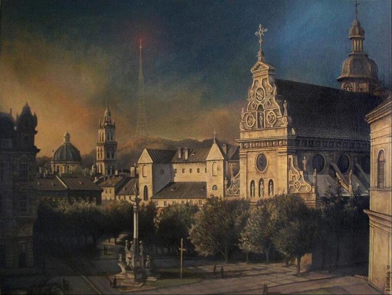 Cityscape with Church — Brown