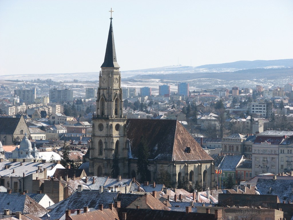 cityscape with church steeple