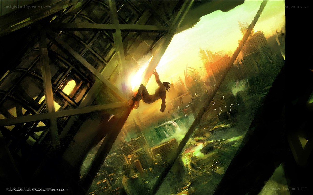 Cityscape with climber