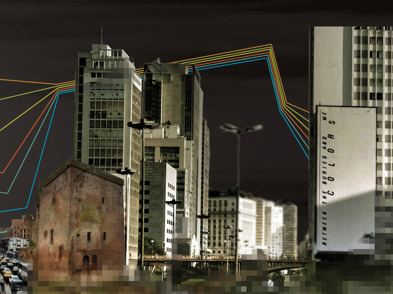 Cityscape with colorful lines