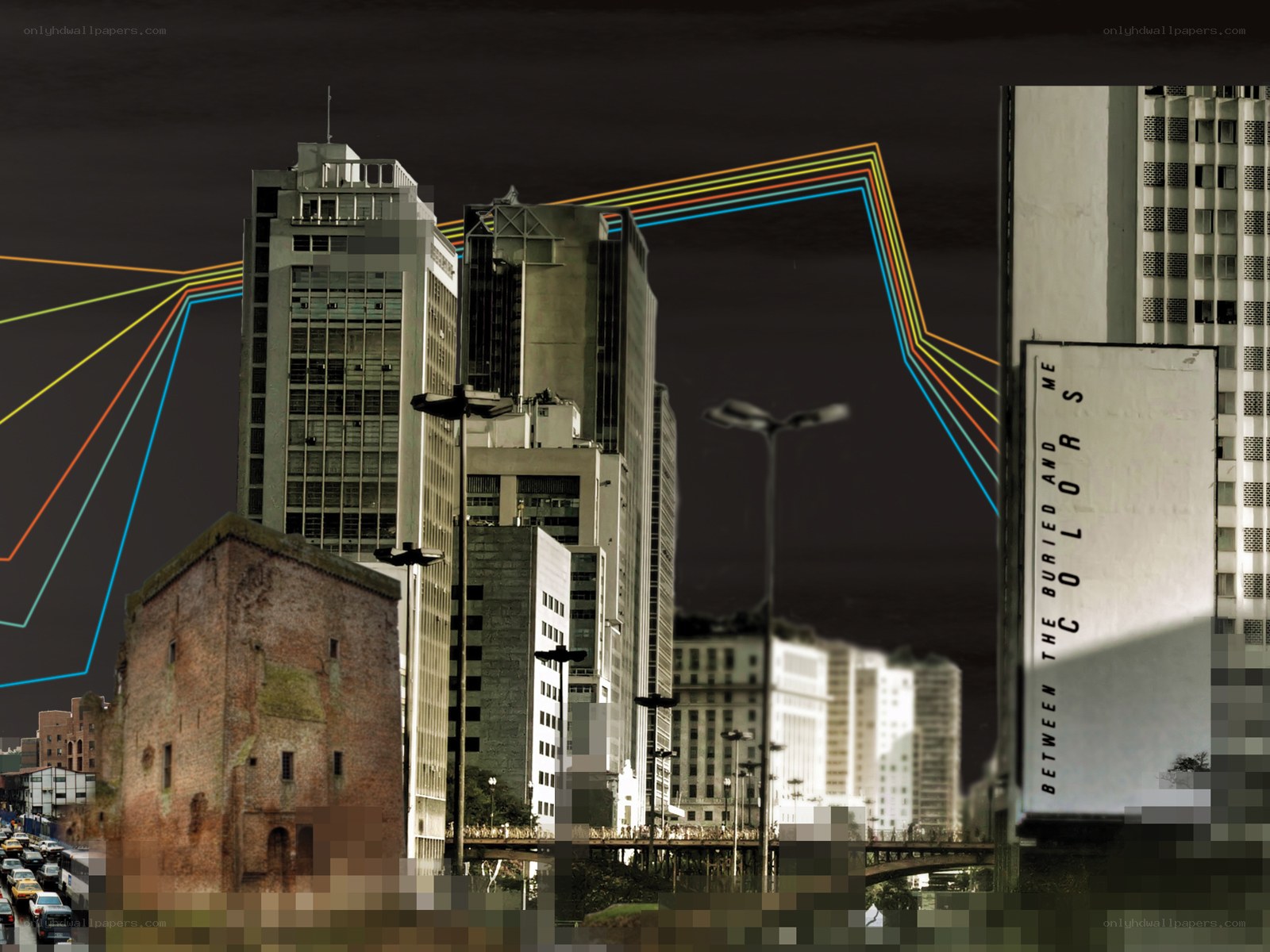 Cityscape with colorful lines