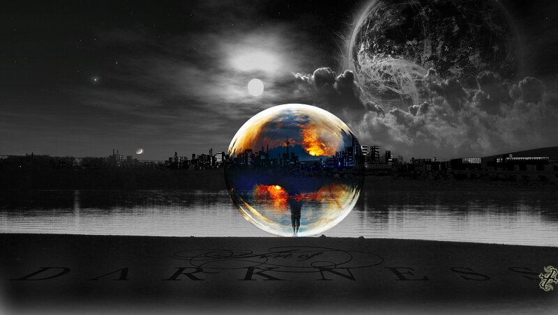 cityscape with cosmic sphere