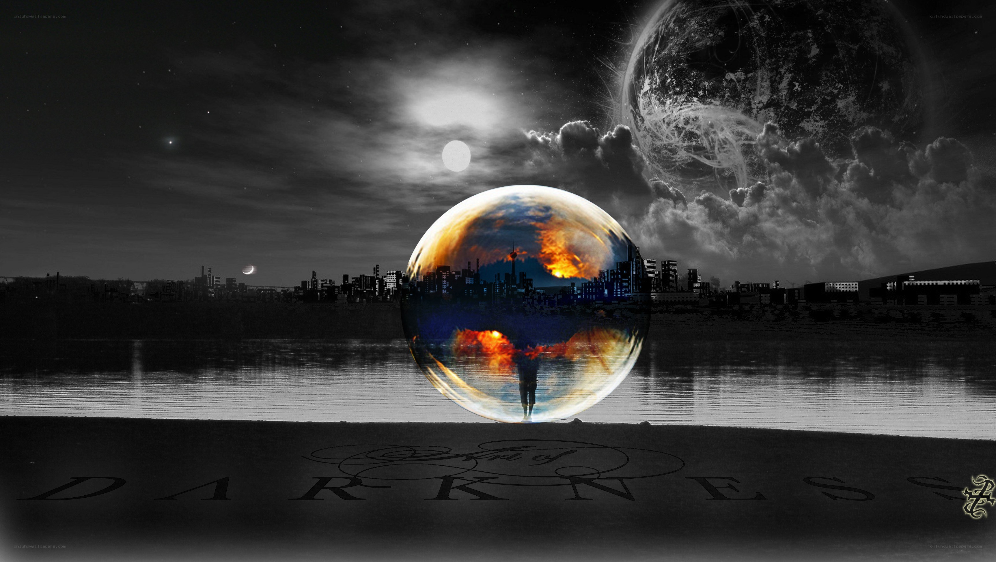 cityscape with cosmic sphere