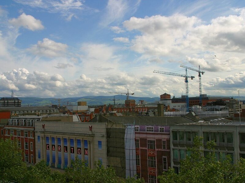 Cityscape with Cranes — Blue, Overcast