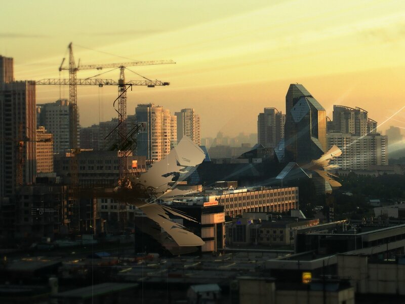 Cityscape with Cranes — Yellow