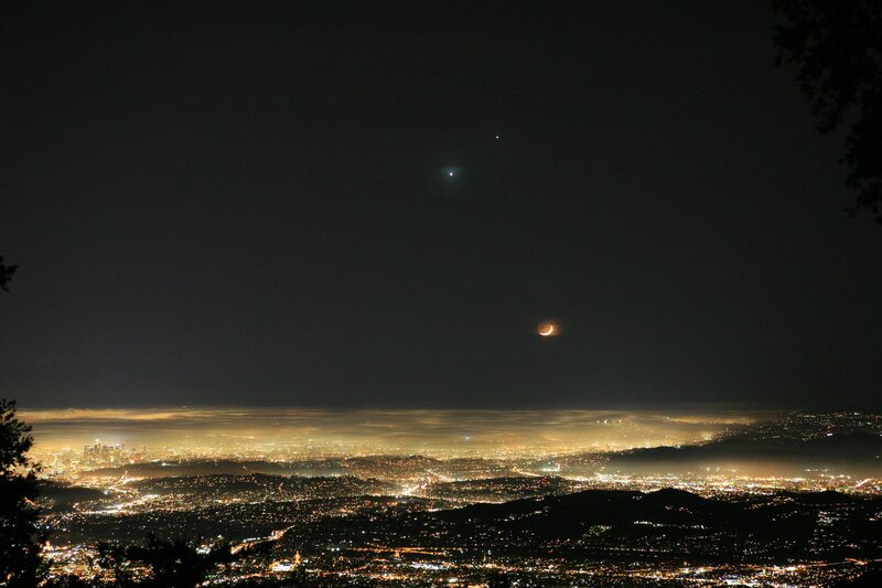 Cityscape with Crescent Moon — Black, Dramatic